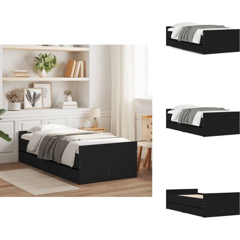 Cadre de lit avec tiroirs sans matelas noir 90x190 cm - Cadre De Lit - Lit Double - Meuble De Chambre - Rangement Sous Lit - Design Moderne (1/5)