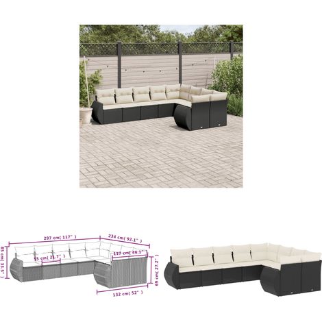9-tlg. Garten-Sofagarnitur mit Kissen Schwarz Poly Rattan - Gartenmöbel - Outdoor Möbel - Rattan Gartenset - Lounge Set - Esstischgarnitur - Home & Living (1/3)
