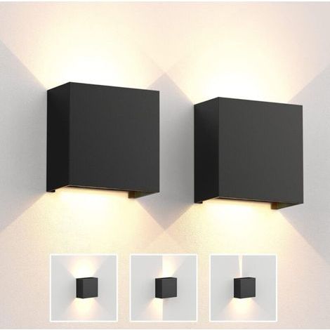 Applique Murale,LED Applique Décorative IP66 Etanche Lampe Murale,noir,6W 10×10×5cm,Blanc Chaud,2pcs