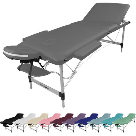 Table de massage pliante 3 zones en aluminium + Accessoires et housse de transport - Gris - Vivezen