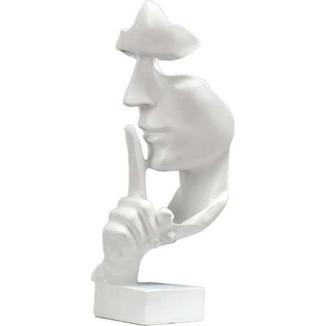 Sculpture décorative, le silence est statue d'or, pendule décorative, pendule maison art résine sculpture créative pendule bureau bibliothèque pendule table (blanc) (1/5)