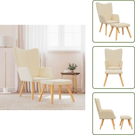 Design moderno - vidaXL Poltrona Relax con Poggiapiedi Crema in Tessuto - Gommapiuma
