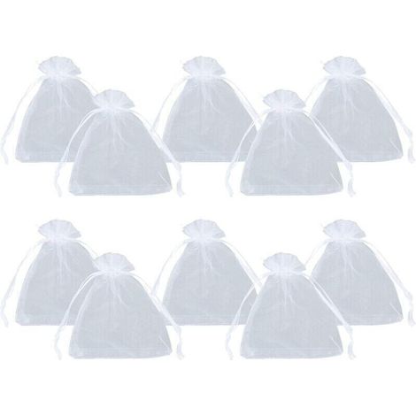 Pochettes en organza blanches 10 × 12 cm avec cordon de serrage – Lot de 100 sacs transparents pour bijoux, cadeaux et organisation