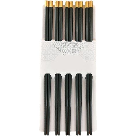 Lot de 5 paires de baguettes antidérapantes en alliage, pour la maison, l'hôtel et le restaurant. Idéales pour les sushis et autres aliments sains. Couleur : vert armée. (1/5)