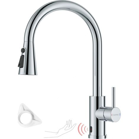DAYONE Touchless Kitchen Tap Chrome, SUS304 Stainless Steel Infrared Sensor Automatic Pull Out Sink Mixer, 360° Swivel Mixer Taps, 3 Modes Sprayer Sensor Kitchen Taps, UK Standard G1/2'' Faucet (1/4)