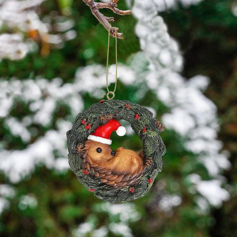 Weihnachts-Igel-Hängeornament, niedliche Harz-Weihnachtsbaumanhänger, Igel-Anhänger für Weihnachtskranz, Auto-Windschutzscheiben-Dekoration (1/5)