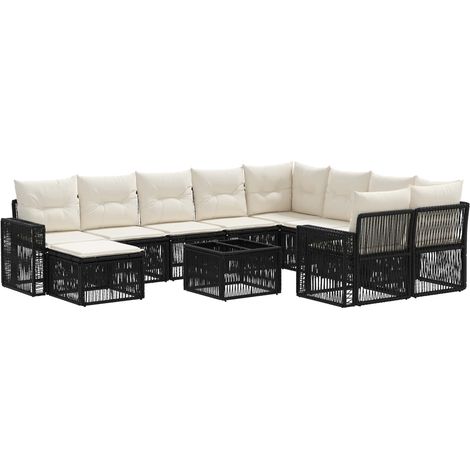 Conjunto de sofás de jardín 11 uds. Negro ratán sintético vidaXL (1/5)