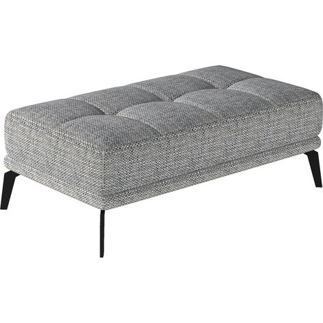 Pouf moderne tissu capitonné et pieds métal noir TORPILLE-Gris clair chiné (1/3)
