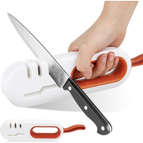 Aiguiseur de couteaux 4-en-1, aiguiseur de couteaux avec 4 fentes d'affûtage et poignée, aiguiseur multifonctionnel, couteaux de cuisine antidérapants, affûtage avec cordon de suspension pour tous les (1/5)