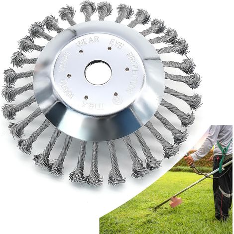 Tete Brosse Débroussailleuse, 200x25,4mm Brosse à Désherber Ronde avec Roue en Fil d'acier Massif, Tête Brosse Désherbage pour Jardin Agriculture (1/5)