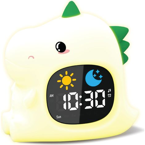 Sveglia Digitale Dino per Bambini – Luce Notturna LED 13cm con Rumore Bianco, Silicone e ABS – Design Moderno Ideale per Camera dei Bambini (1/4)