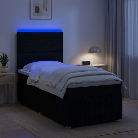 vidaXL Cama de muelles con LED y colchón Negro 100 x 200 cm Tela (1/5)