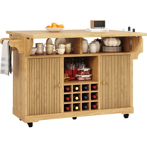 Chariot de service cuisine à roulettes avec table extensible, rangements, casier à bouteilles et étagères réglables, îlot mobile pour salle à manger – CHICFURN (1/5)
