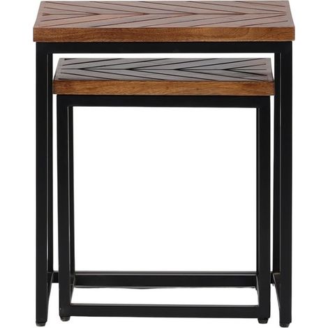 Parquet Nest of 2 Tables - Mango Wood/Iron - L40 x W45 x H52 cm - PP Finish