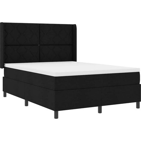 LED Box Spring Bed with Headboard Black 140 x 190 cm Fabric vidaXL (1/5)