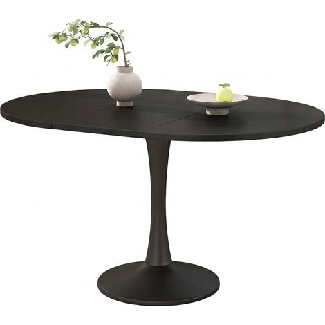 ELVMI Mesa De Comedor Extensible Ovalada Para 6 Personas Con 1 Tablero Extensible, Para Cocina Y Salón, MDF Negro, 100×100×75 cm (1/5)