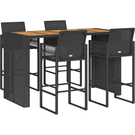 Maison Exclusive - Set Bar da Giardino 5pz senza Cuscini Nero in Polyrattan Acacia (1/5)