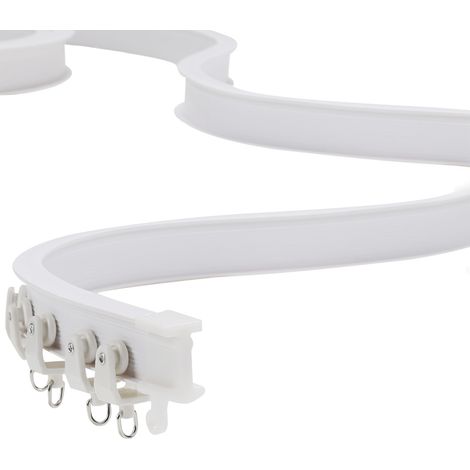 Randaco 3M Flexible Gardinenschiene Deckenmontage, Biegbare Vorhangschiene mit Haken, Laufrollen, Montagehaltern, Endkappen und Schrauben, Kürzbar für Erker, Dusche, Raumteiler