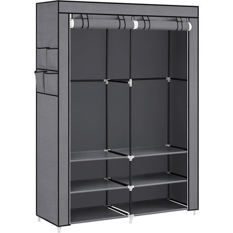 Armario dormitorio tela perchero perchero colgante 45x127x176 cm cm 2 compartimentos colgantes con estantes 4 bolsillos gran capacidad dormitorio salón gris 120003966