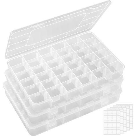 Plastic Storage Boxes, 36 Adjustable Dividers, Lockable Lid, for Jewelry, Beads, Screws (1/5)