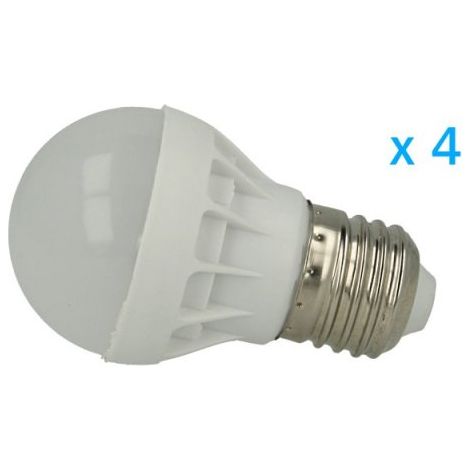 4 PZ Lampade Led E27 Bulbo 3W=30W Bianco Freddo Diametro 50mm Altezza 80mm