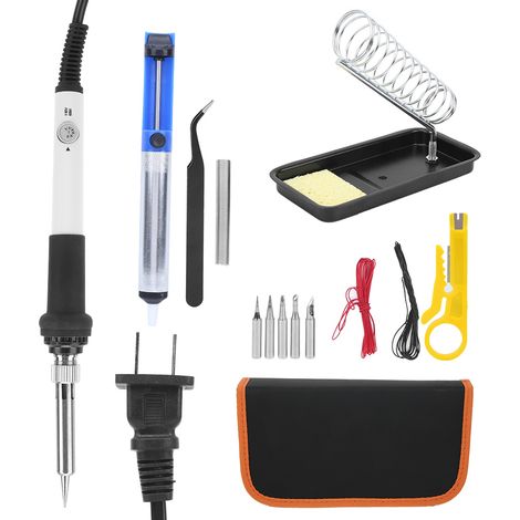 Kit de 15 pièces fer à souder électrique 60W blanc, température réglable 110V prise US, outils de soudure (1/5)