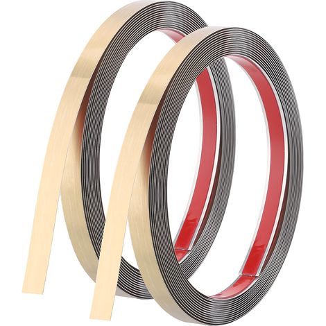 2 PCS Bande Décorative Dorée 5M en Inox, Moulures DéCoratives Autocollantes En Acier Inoxydable, Effet Miroir, pour la Décoration Murale de la Maison, la Protection Murale (Doré)