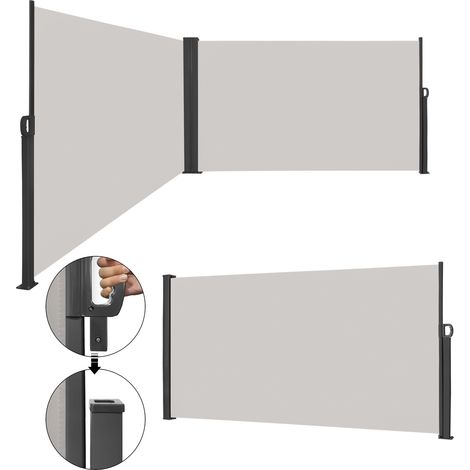 AUFUN Store latéral extensible 160 x 600 cm double pare-soleil polyester brise-vent pour balcon terrasse jardin, gris (1/5)