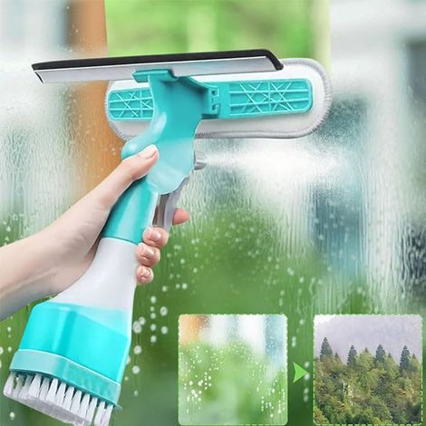 Brosse de nettoyage de vitres avec long manche, peut arroser l'eau, essuyer l'essuie-glace, 1 outil de nettoyage (1/5)