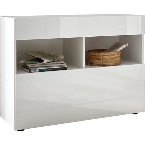 Credenza Mobile Soggiorno 1 Anta 2 Vani 111x42x82 cm TFT Akira Bianco Lucido (1/5)