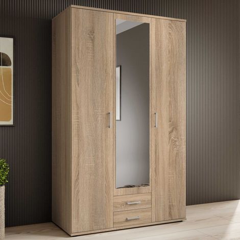 Armoire à vêtements Daniela 120cm à 3 portes &amp 2 tiroirs -