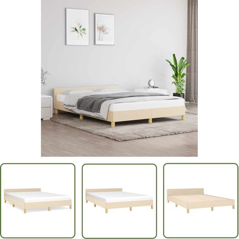 The Living Store Bettgestell ohne Matratze Creme 140x200 cm Stoff - Bettstellengestell - Doppelbett - Lattenrost - Kopfteil - Cremefarbenes Bett (1/5)