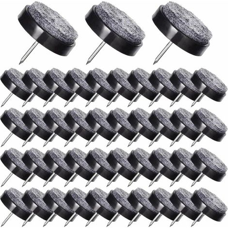 50 deslizadores de silla con clavos de 24 mm - Almohadillas de fieltro para proteger las patas de los muebles - Negro (1/4)