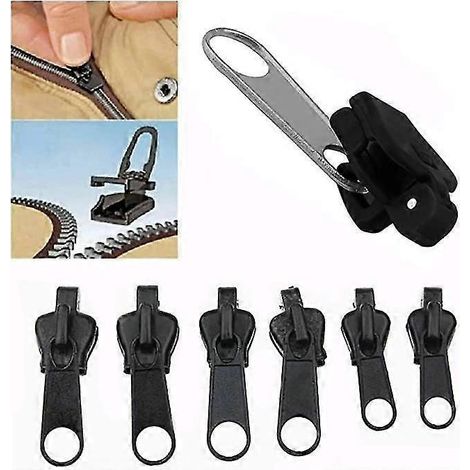 Lot de 6 tirettes de fermeture éclair fixes - Réparation de curseurs de fermeture éclair, kit de réparation instantané - Sac de rechange détachable-black