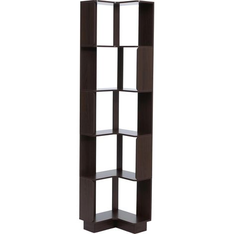 Étagère d’angle 5 niveaux 175x40x40 cm en MDF mélaminé finition noyer design moderne 040008772