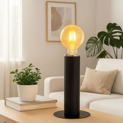 LED Tischlampe Holz Tischleuchte Leselampe Holzstamm Filament Schlafzimmerlampe schwarz, Metall, 1x 4W 320Lm warmweiß 1700K, DxH 15x30,5 cm