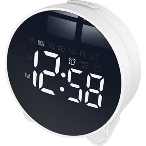 LED-Digitalwecker mit zwei Alarmen, Wochentagsanzeige, einstellbarer Helligkeit, einstellbarer Lautstärke und drehbarem Timer (Weiß)