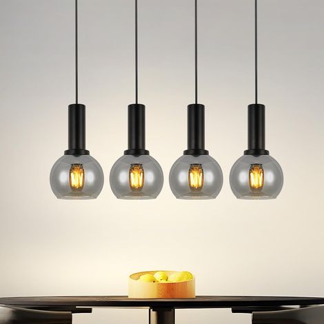 GBLY Lampadario retrò vintage per tavolo da pranzo, in vetro, a 4 fiamme, E27, lampada a sospensione retrò per sala da pranzo, altezza regolabile (senza lampadine) (1/5)
