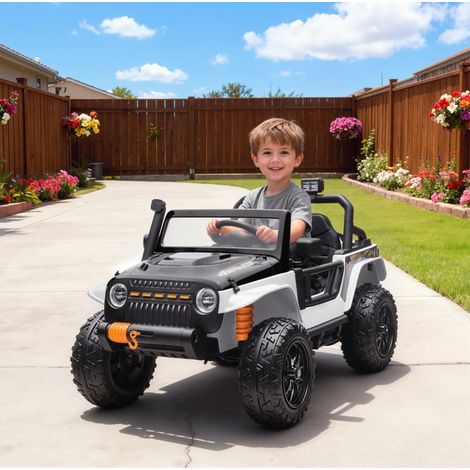 Elektrisches Kinderauto 12V mit Fernbedienung, LED, Musik, 3-8 Jahre, weiß HAVRYA (1/3)