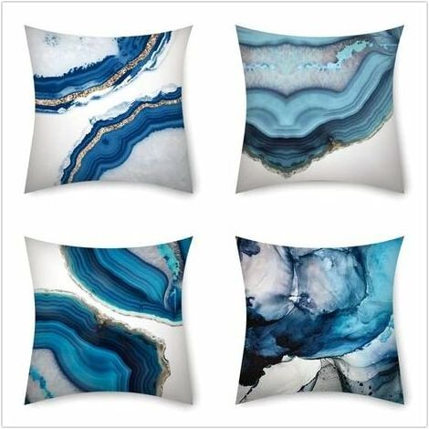 Dekorativer Kissenbezug mit Marmorstruktur, blauer Marmor, Aquarell, mit Kissenbezügen, Sofa, goldene Linie, Dekokissenbezug für Wohnheim und Auto, 45 45 cm (1/5)