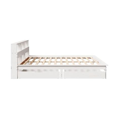 Lit bibliothèque en bois massif blanc 200 × 200 cm (matelas non inclus), structure en bois massif, pour chambre, décor moderne, facile à assembler (1/5)
