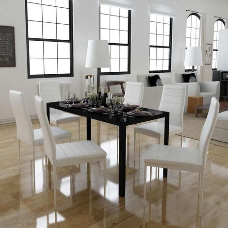 Ensemble Table + 6 chaises - Table à manger avec Chaises noir et blanc BV759618 - BonneVie (1/5)