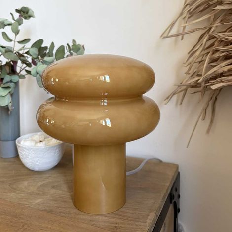 Lampe à poser en verre coloré brun H24cm (1/3)