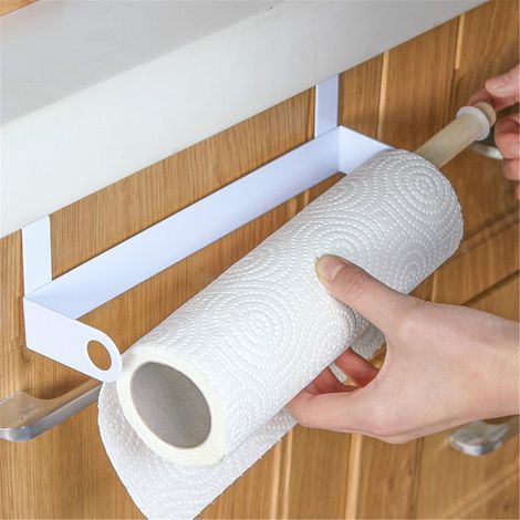 Support Pour Essuie-Tout - En Fer Et Bois - Fixation Adhésive Sans Perçage - Pour Cuisine Et Salle De Bain - 1 Pièce (1/3)