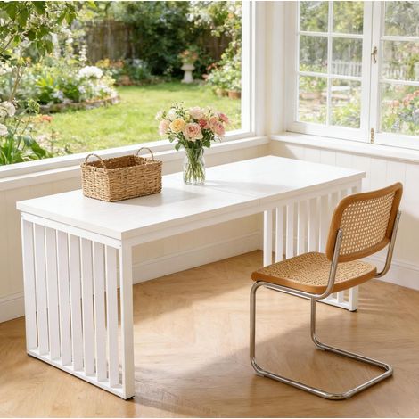 Escritorio doble 180 x 60 cm en MDF y hierro, blanco OKMYHOME (1/5)