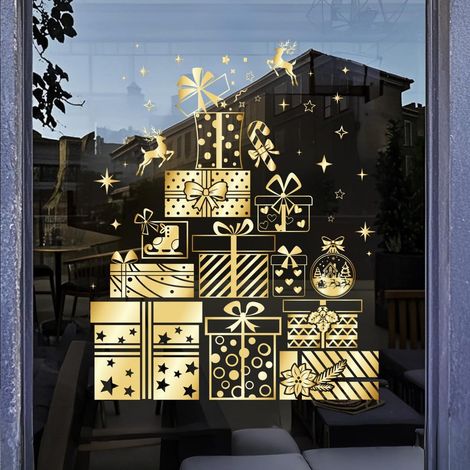 Adesivi Natalizi Vetro Doppia Faccia – Design Elegante Oro, Riutilizzabili Senza Tracce – Ideali per Casa e Uffici (1/5)