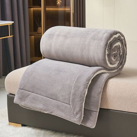 Couverture Polaire Épaisse Double Couche en Flanelle et Sherpa,200x230cm Plaid Hiver Ultra Chaud,Couverture Uni pour Lit,Gris clair (1/5)