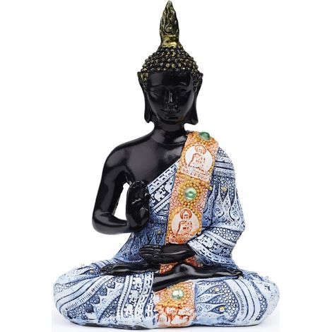 Statue de Bouddha en résine noire et bleue, décoration intérieure zen, symbole de paix et d'harmonie, idéal pour maison et salon (1/5)