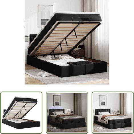 Rangement sous le lit - Cadre de lit ottoman avec matelas noir 120x200 cm similicuir (1/5)