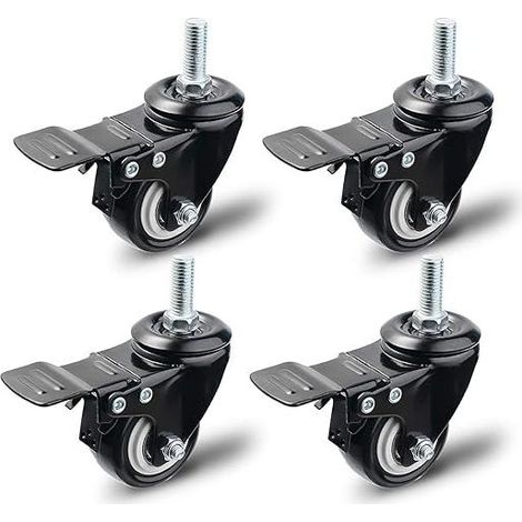 Set of 4 swivel casters, 50 mm, with brake – Maximum load 200 kg – For hard floors and furniture – 360° non-marking rotation (1/5)